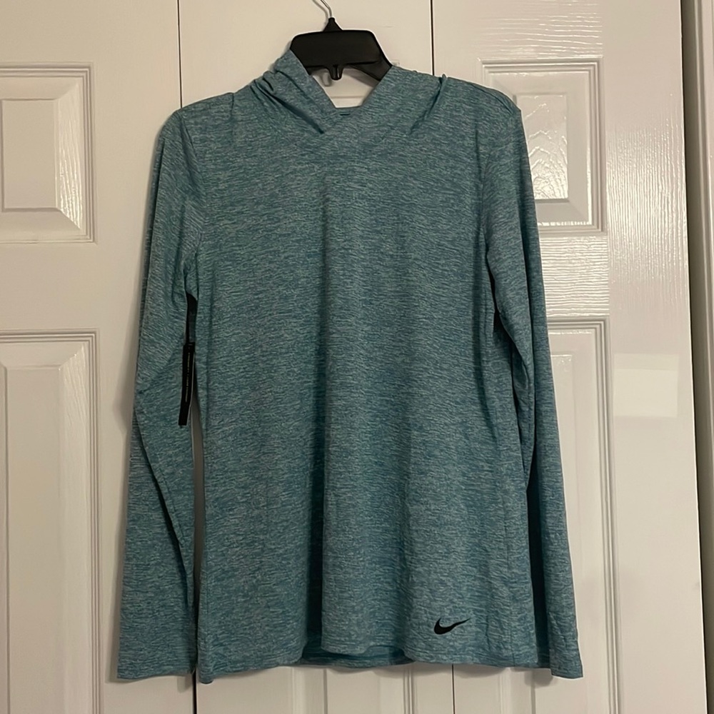 Teal Nike women’s long sleeve dri fit shirt with hood